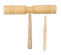 Wooden DOUBLE Tone Block with Beater 22cm x 20cm, Traditional Hand Percussion Musical Instrument with Handle, Natural Wood Finish