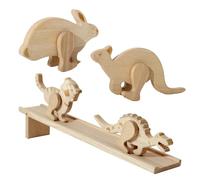 Wooden Downhill Inertia Walking Animals - Sloped Ramp Board Activity Set,Rabbit Kangaroo Tiger Dinosaur Structural Sliding Blocks,Educational STEM Interactive Plaything Toy for Boys Girls Equipment