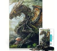 Wooden Dragon in Forest Jigsaw Puzzle 1000 Piece Cognitive Fun Play Precise Interlock Structure Bonding Activity for Loved Ones (38x26cm)