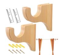Wooden Drape Rod Holders - 14.3x12.1x2.5cm Solid Wood Curtain Rod Brackets, Wall Mount Drapery Hooks, Black & Natural Wood Color Options | Heavy-Duty Window Support for Curtain Poles & Rods