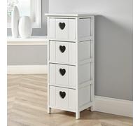 White Wooden 4 Drawer Chest Storage Unit Bedroom Organiser Love Hearts