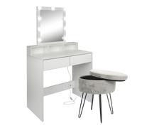 Wooden Dressing Table Set with LED Lights & Stool Harbour Housewares Grey One Size