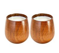 Wooden Drinking Cups - Hand Carved Couple Rustic Dinnerware Duo Solid Wood Construction | Design Style for Natural Grain Beverage Vessels, Vintage Heritage Serveware with Charm and