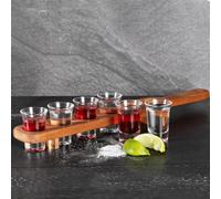 Wooden Drinks Paddle With 6 Shot Glasses M&w