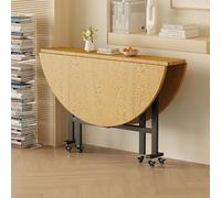 Wooden Drop Leaf Dining Table with 6 WheelsVersatile 130cm Collapsible Kitchen & Office Desk Original Wood Pattern SpaceSaving Extension Table