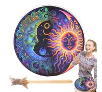 Wooden Drum, Hand Drum | Decorative Design Hand Drum with Wand - Shaman's Drum, Decorative Design Hand Drum, Wooden Shaman Drums, Retro Colour for La Med