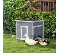 PawHut Wooden Duck House, Poultry Coop w/ Double Doors, Openable Roof, Grey