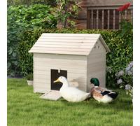 PawHut Wooden Duck House w/ Openable Roof, Raised Base, Air Holes - Natural, White