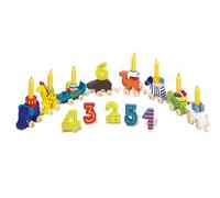 Wooden Dwarves Birthday Caravan with 10 Candles and Numbers from 1-10