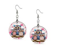 Wooden Earrings,Cute Owlsprinted Lightweigh Pendant Pendant Earrings Round Statement Earrings for Women