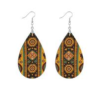 Wooden earrings for women boho African wood hoop Ethnic Style dangle earring for thanksgiving Fashion Jewellery Gift Supplies Boho Totem Pattern aretes vintage para mujer, watertrop, Wood, No Gemstone