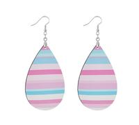 Wooden earrings for women dangle African wood hoop native american dangle earring for st patricks Daily Wear & Gifts Pink and Light Blue Straight Stripe Pattern leaf aretes de madera para