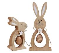 Wooden Easter Bunny - 2 Pieces Tabletop Spring Figure Ornament | Holiday Rabbit Display - Home Office Apartment Collectors Window Sill Bedside Nightstand Living Room Bedroom Mantel Accent