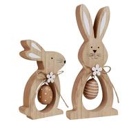 Wooden Easter Bunny Decor 2 Pieces Holiday Decor | Tabletop Spring Figure Ornament for Home Office Apartment Collectors Dinner Party Window Sill Bedside Livingroom Bedroom