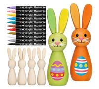 Wooden Easter Bunny Holiday Decor Paintable DIY Craft Doll Unfinished Rabbit Figurine Natural Smooth Wood Ornament Creative Art Project Fun Activity | For Teens Adults Craft Lovers Teachers Home Gathe