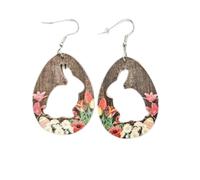 Wooden Easter Bunny Rabbit Flower Egg Earring Animal Earrings for Women Spring Cottage Core Earrings hollowed-out Bunny Carved Earring, 1, Resin, No Gemstone