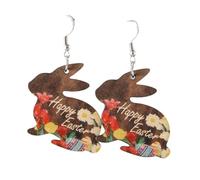 Wooden Easter Bunny Rabbit Flower Egg Earring Animal Earrings for Women Spring Cottage Core Earrings hollowed-out Bunny Carved Earring, 1, Resin, No Gemstone