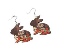 Wooden Easter Bunny Rabbit Flower Egg Earring Animal Earrings for Women Spring Cottage Core Earrings hollowed-out Bunny Carved Earring, 1, Resin, No Gemstone