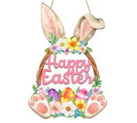 Wooden Easter Decoration Door Wreath for Front Door Sign Wall Signs Rabbit Spring Decoration, Hollow Bunny Sign Flower Egg Welcome Hanging for Home Wall Decor Party Outdoor indoor Supply Happy Easter