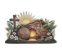 Wooden Easter Decorations - Inspire Faith With He Has Risen Theme | Religious Table Centerpiece With Empty Tomb Design | For Church Stage Home Living Room Office Standing Desk Display & Photo Prop