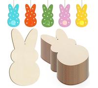 Wooden Easter Ornaments to Paint Spring Decoration Happy Easter Cutouts Unfinished 24PCS 3.5 inches, DIY Blank Wood Discs Ornament for Home Crafts Hanging