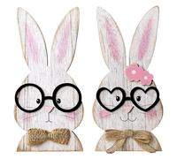 Wooden Easter Rabbit Decorations Two Piece Standing Ornaments Easter Rabbit Decorations Table Stand Figurine Large Size Decora Fun Christmas Ornament (One Size)