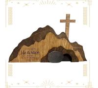 Wooden Easter Resurrection Scene Set, Empty Tomb Easter Scene Set-Resurrection Cross & Tomb Tray Decor, Rustic Religious Christian Decoration for Home, Church, Office Tabletop & Shelf Display (d)