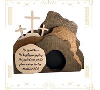 Wooden Easter Resurrection Scene Set, Empty Tomb Easter Scene Set-Resurrection Cross & Tomb Tray Decor, Rustic Religious Christian Decoration for Home, Church, Office Tabletop & Shelf Display (b)