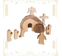 Wooden Easter Resurrection Scene Set, Empty Tomb Easter Scene Set-Resurrection Cross & Tomb Tray Decor, Rustic Religious Christian Decoration for Home, Church, Office Tabletop & Shelf Display (e)