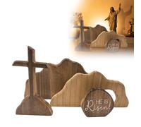 Wooden Easter Scene with Empty Grave and Jesus Saying Christian Easter Decoration as a Table Decoration for Living Room Mantle or Altar - Symbol of Resurrection and Hope for Easter