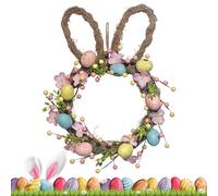 Wooden Easter Wreath - Bunny Egg Hanging Door Decor, Happy Easter Sign | Spring Wall Party Decoration Housewarming Gift Seasonal Celebration Front Porch Accent Carnival Prizes Applicable Sizes