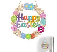 Wooden Easter Wreath Front Sign Wall Signs Rabbit Spring Decoration, Wreath Happy Easter Bunny Sign Flower Hollow