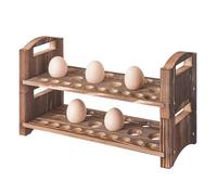Wooden Egg Holder 2 Layer Fresh Egg Rack Holders Countertop Stackable Quail Egg Sorter Storage Trays Organizer Display Stand Kitchen Rack, Fits Duck, Turkey, Chicken Eggs,up to 36 Eggs, 2 Tier-Brown