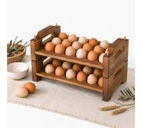 Wooden Egg Holder Countertop, Holds 36 Eggs, 2-Tier Stackable Fresh Egg Rack for Kitchen Counter - Pine Wood Farmhouse Egg Basket for Backyard Chicken Eggs, Detachable Organizer for Gathering Storage