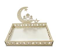 Wooden Eid Mubarak Dessert Tray 1Pcs, Eid Mubarak Moon Star Plate, Ramadan Dessert Tray, Ramadan Mubarak Tray for Party Serving Tray, Ramadan Decorations for Table (E) (A1)