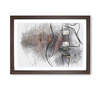 Wooden Electric Guitar in Abstract Framed Print | A2 Walnut Framed Wall Art | Ready to Hang | Abstract Music Picture | Living Room Bedroom Lounge Office