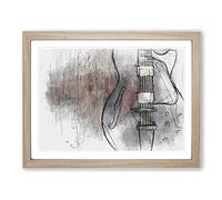 Wooden Electric Guitar In Abstract Modern Art Framed Print | A2 Oak Framed Wall Art | Ready to Hang | Abstract Music Picture | Living Room Bedroom Lounge Office