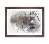 Wooden Electric Guitar In Abstract Modern Art Framed Print | A2 Walnut Framed Wall Art | Ready to Hang | Abstract Music Picture | Living Room Bedroom Lounge Office