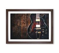 Wooden Electric Guitar Painting Framed Print | A2 Walnut Framed Wall Art | Ready to Hang | Modern Music Picture | Living Room Bedroom Lounge Office