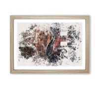 Wooden Electric Guitar Watercolour Framed Print | A2 Oak Framed Wall Art | Ready to Hang | Modern Music Picture | Living Room Bedroom Lounge Office