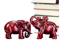 Wooden Elephant Figurine, Hand Carved Wooden Elephant Statue, Pair Handmade Rustic Sculpture Art Figure for Living Room, Bedroom, Counter Desk, Table, Books