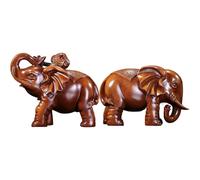 Wooden Elephant Statue - Hand Carved Wooden Elephant Statue | 1 Pair Handcrafted Rustic Sculpture Art Figure for Living Room Bedroom Counter Shelf Desktop Table Bookshelf