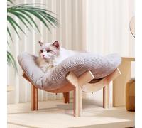 Wooden Elevated cat Hammock Bed, Featuring a Fluffy and Warm Cuddle Bed, Wooden Cat Furniture Can fit cat Scratch mat，Scratcher