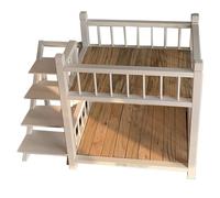 Wooden Elevated Pet Bed - Double Layer Dog Bunk with Removable Stairs for Small Medium Large Dogs - Size S, White