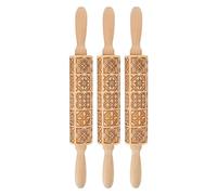 Wooden Embossed Rolling Pin Set, Engraved Dough Roller for Baking Pizza Biscuits Pasta, 3 - Piece Embossing Rolling Pins with Deep Patterns, Natural Wood Dough Roller for Home Bake