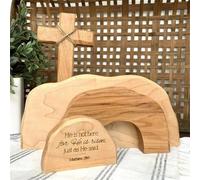 Wooden Empty Tomb Easter Scene And Cross,Handcrafted He Is Risen Decor, Easters Religious Resurrection Scene Decorative Ornament,Wooden Easter Tomb Set Christian Catholic Gift for Tabletop, Mantle (B)