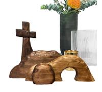 Wooden Empty Tomb Easter Scene And Crosses, Easter Nativity Scene Set, Easter Decorations Empty Tomb, Crossing Figurines Ornaments For Christian, Home Wall Shelf