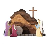 Wooden Empty Tomb Easter Scene & Christian Cross Set, Jesus Resurrection Home Decor, Religious Nativity Display for Mantel, Office Desk, Spiritual Gifts