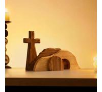 Wooden Empty Tomb Easter Scene - Handcrafted He Is Risen Decor With Cross | Religious Resurrection Set For Tabletop, Shelf, Mantle | Christian Catholic Gift For Home Office
