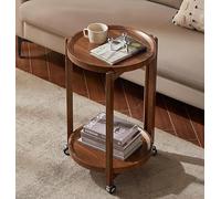 Wooden End Table with Wheels, 2-Tier Round Design for Easy Mobility in Living Room, Bedroom, or as Nightstand
